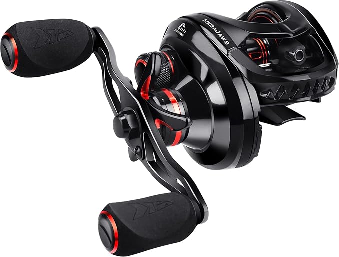 KastKing MegaJaws Baitcasting Reel,7.2:1 Gear Ratio,Right Handed & KastKing Superpower Braided Fishing Line, Gray, 15 LB, 150 Yds