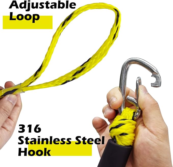 Boat Bungee Dock Lines – Adjustable Boat Tie Downs for Pontoon, Jet Ski, PWC, Kayak | Single Hook Small Cruiser Mooring Lines | (1, Yellow & Black, 7 Feet)