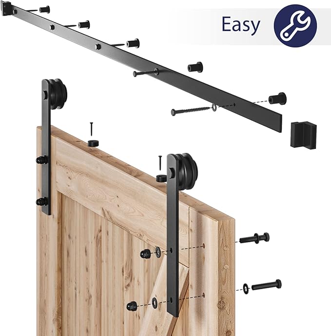 SMARTSTANDARD 7ft Barn Door Hardware Kit, Sliding Door Hardware, Black, Fit 42" Wide Door Panel (I Shape Hanger)