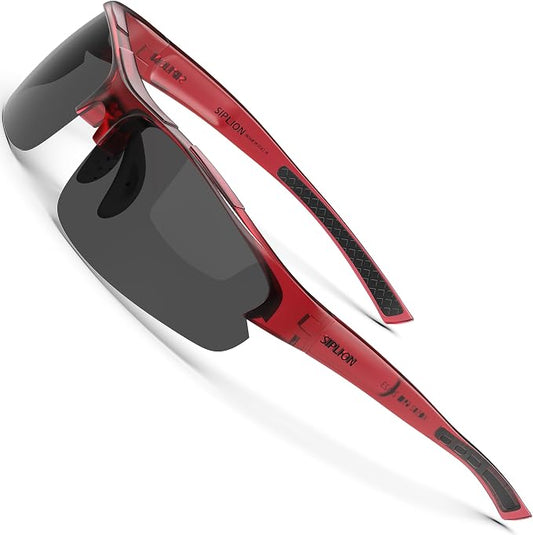 SIPLION Polarized Sunglasses Men Sports: UV400 Protection Anti-Slip Wrap-Around TR90 Frame for Driving Fishing Golf Running
