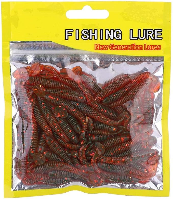 Tbest 50 Pcs 5cm Soft Fishing Lures, Plastic Fishing Bait T-Tail Grub Worm Baits Fish Tackle Accessory 9 Colors