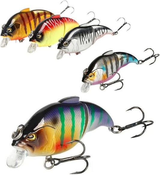 5 Pack Glide Bait Set for Bass Topwater Fishing Lures with Square Bill Crankbait Surface Hard Lure Jointed Swimbait Hooks for Freshwater Saltwater Trout Walleye Pike