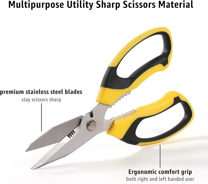 BoFuYuan Utility Scissors Heavy Duty: 8-Inch sharp Scissors All Purpose heavy duty, Serrated Blades Cut Carpet, Cardboard, Wire, Leather, Fabric, Multipurpose Shears for Kitchen, Garden, Office, Craft