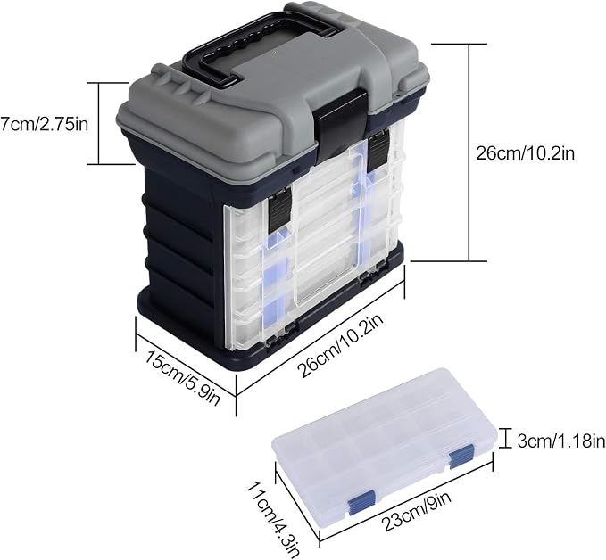 KINJOEK Fishing Tackle Box Kit, Portable 4 Layers Fishing Accessory Box Case, Fishing Tackle Storage for Fresh Water and Salt Water