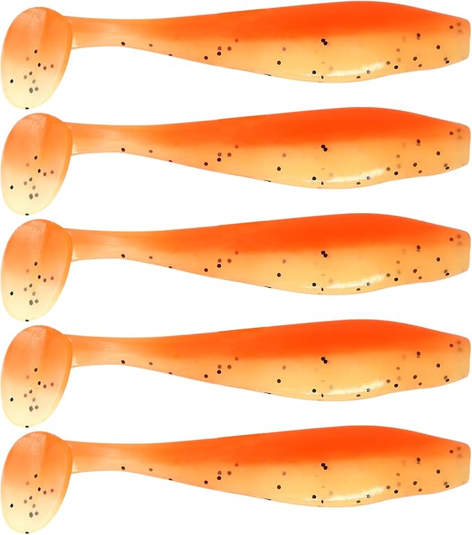 MAFIMOEA 50 Pcs Soft Fishing Lures Plastic Paddle Tail Swim Baits Kit for Bass Trout Walleye Crappie 5 Mixed Colors Fishing Soft Plastic Lure Kit 5.5CM