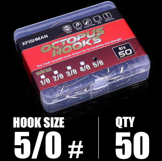 Octopus-Hook-Fishing-Beak-Circle-Hooks-Freshwater-Red-Black-100-50 Pack