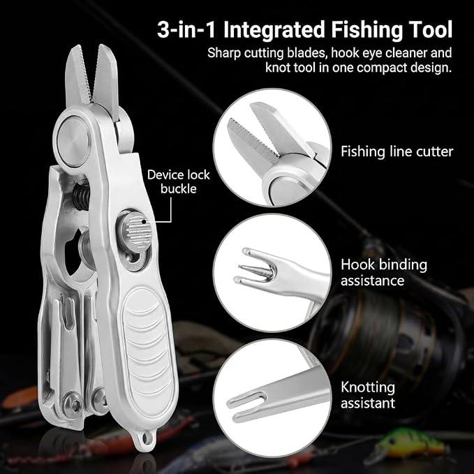 Fishing Line Cutter Tool, Fishing Scissors, Fly Tying Scissors, Multi-Function Folding Angler Accessory with Retractors and Knot Tying Tool, Stainless Steel Blades for Mono and Fluoro Lines
