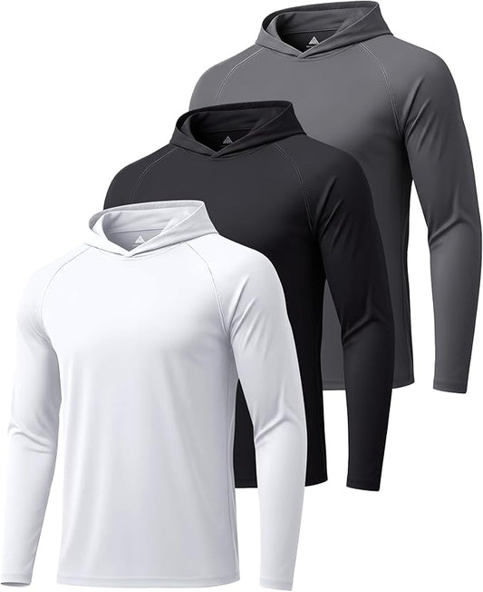 ZITY 3 Pack Men's Sun Protection Hoodie Shirt Fishing Shirts for Men UPF 50+ Long Sleeve Shirt Lightweight Rash Guard