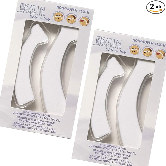 Satin Smooth EZ Grip Eyebrow Wax Strips – Non-Woven Eyebrow Waxing Strips, Upper Lip & Brow Wax Strip, Facial Hair Removal Women, 100 ct, 2 Pack