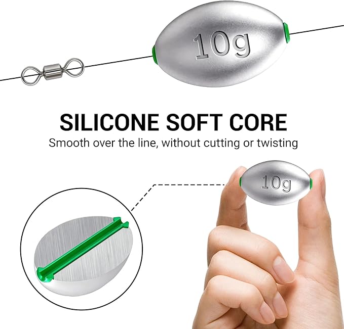 Fishing Egg Lead Sinkers Kit, 20pcs/25pcs Oval Shot Drop Weights Sinker for Bass Carp Catfish Saltwater Freshwater Casting Bottom Fishing Tackle (0.35oz/0.53oz/0.7/1oz)