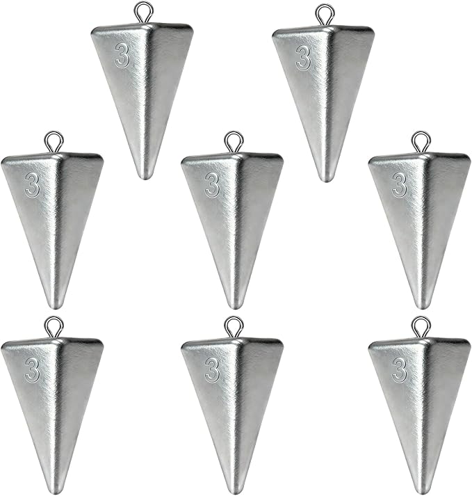 Pyramid Sinkers Fishing Weights Assortment 1oz-4oz, Surf Casting Sinkers for Saltwater Beach Fishing, Triangle Lead Weights Anti Roll Strong Hold
