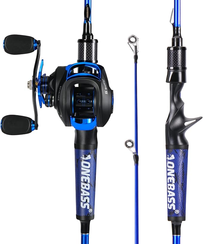 One Bass Fishing Rod Reel Combo, Baitcasting Fishing Pole with Graphite 2Pc Blanks