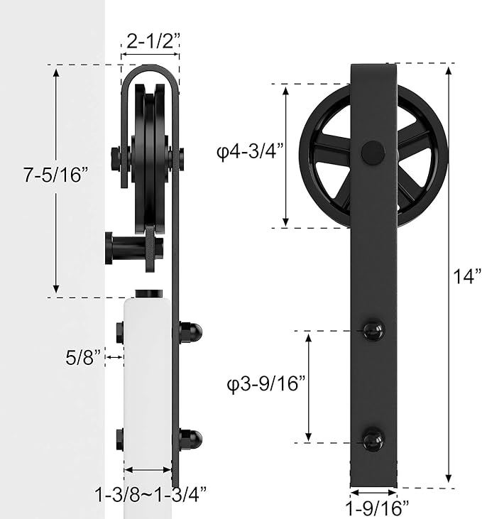 WINSOON Black Antique Hangers Rollers Kit Include Floor Guide/Door Stoppers/Screw/Anti-Jump Block, Sliding Barn Door Hardware Hangers Rollers 2pcs (J Shape Bending Design)