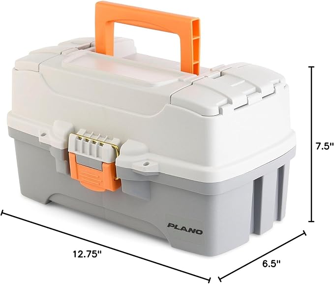 Plano Two-Tray Tackle Box, Light Grey/Dark Grey, Rust-Proof Brass Latch, Top-Access Tray with Deep Storage, Made in the USA, Portable Fishing Gear Storage Organizer
