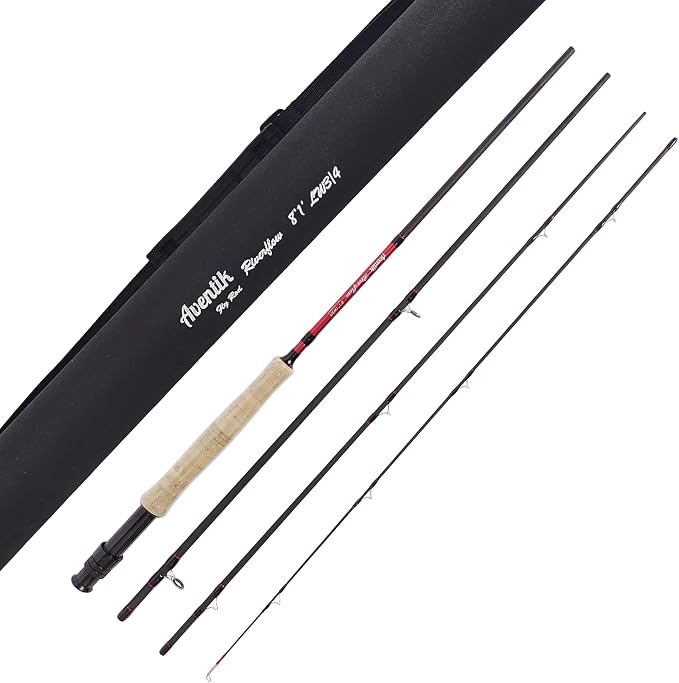 Aventik Riverflow Fly Fishing Rod: 3-Piece (6'1" 0/1wt, 7'3" 2/3wt) & 4-Piece (9'0" 5/6wt) Ultralight Graphite Travel Rod, High Modulus Fast Action Carbon Fiber Rod with Tube
