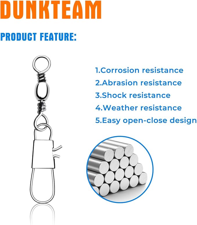 100 PCS Fishing Swivels Snap,Stainless Steel Swivel Fishing Line Connector,Interlock Fishing Hooks Clip,Barrel Snap Swivels for Freshwater and Saltwater Fishing