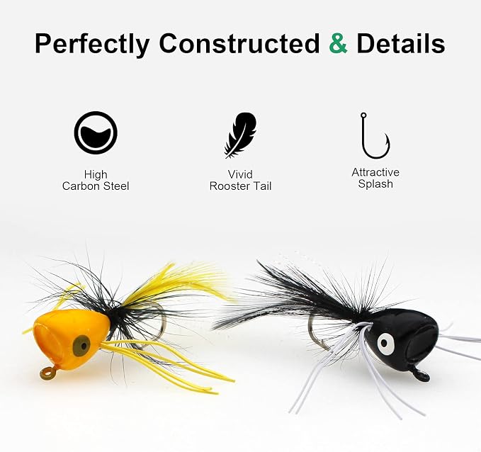 Fly Fishing Poppers, Topwater Fishing Lures Bass Crappie Bluegill Sunfish Panfish Trout Salmon Perch Steelhead Flies for Fly Fishing Bass Panfish Bluegill Trout Salmon
