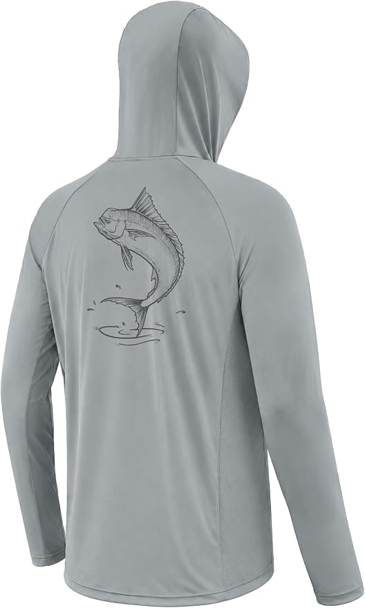 Men's UPF 50+ Long Sleeve Fishing Hoodie, UV Protection Sun Shirt with Hood Mask, Hooded Graphic Shirts for Outdoor