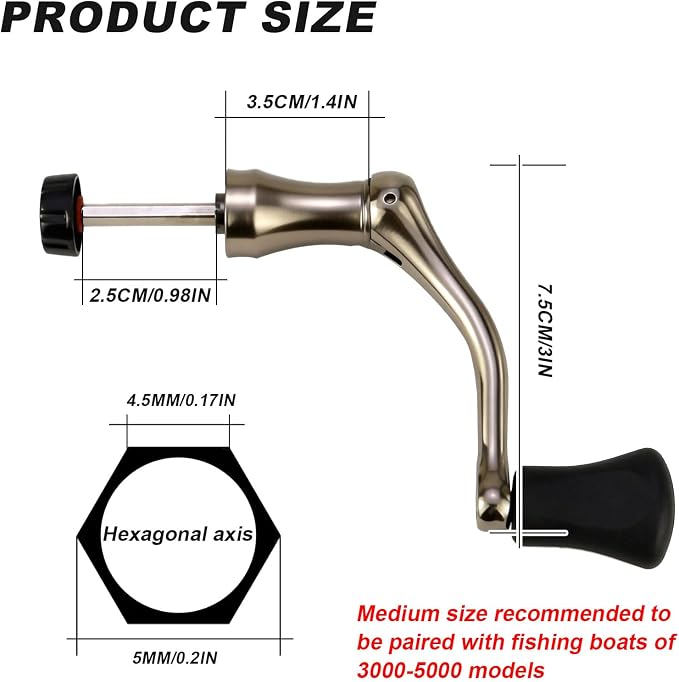 NEWHOOK Fishing Reel Handle Replacement – Metal Rotary Knob Grip for Spinning Reel, for 1000-3000 Type Foldable Design for Easy Storage