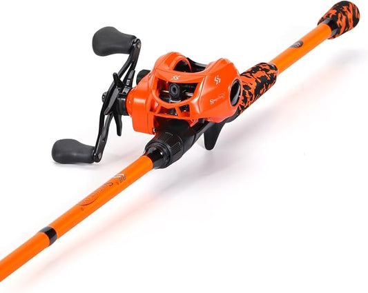 Sougayilang Baitcaster Combo, IM7 Graphite 2Pc Blank Rods,M/MH Power,EVA Handle & Stainless Steel Guides，7.1:1 Gear Ratio, 18LB Drag for Bass, Walleye, Pike