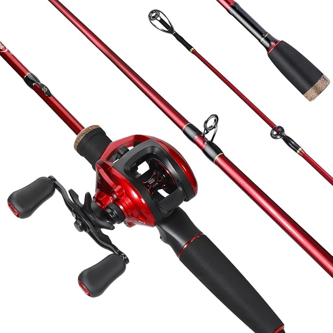 Sougayilang Fishing Rod and Reel Combo，Baitcaster Combo,5.9ft/6.9ft Carbon Fishing Pole,Lightweight Aluminum Spool Reel,Stainless-Steel Guides & Ergonomic Cork Grip