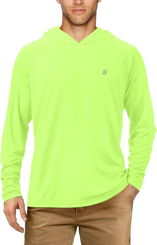 Roadbox UPF 50+ Fishing Shirts for Men, Long Sleeve UV Sun Protection Hoodie, Outdoor Hiking Running Swimming Rash Guard