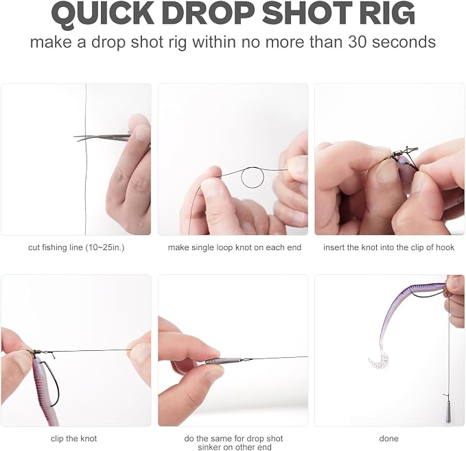30PCS Swivel Drop Shot Hooks - Quick-Clip Design, Easy Dropshot Rigging for Bass Fishing 2# 1# 1/0 2/0 3/0 4/0