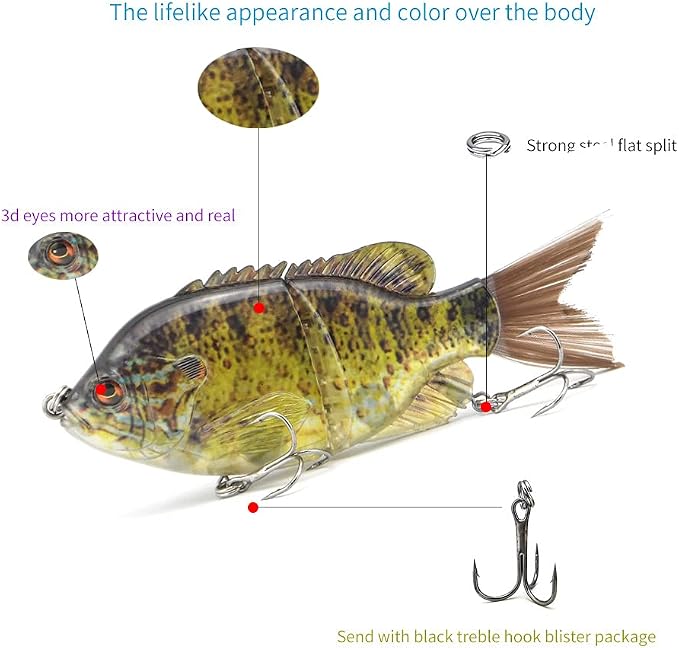 5.9in Multi Jointed Swimbait Fishing Lures Bait,2 Segment Big Giant Sinking Fishing Bass Lures,Crankbaits Swimbaits with Treble Hook