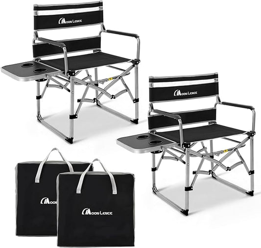 MOON LENCE Directors Camping Chair, Heavy Duty,Oversized Portable Folding Chair with Side Table for Beach, Fishing,Picnic,Lawn,Outdoor Event (Black, 2PCS)