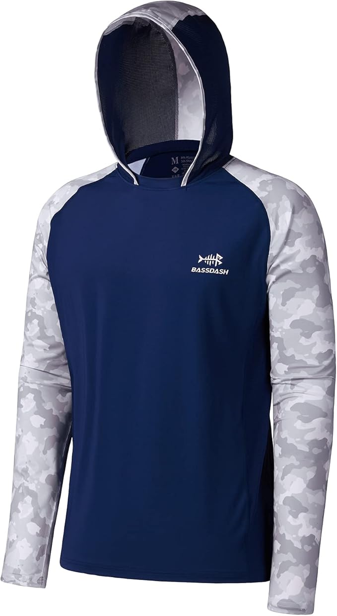BASSDASH Men’s UPF 50 Performance Fishing Shirt Cooling Hoodie Camo Long Sleeve FS17M