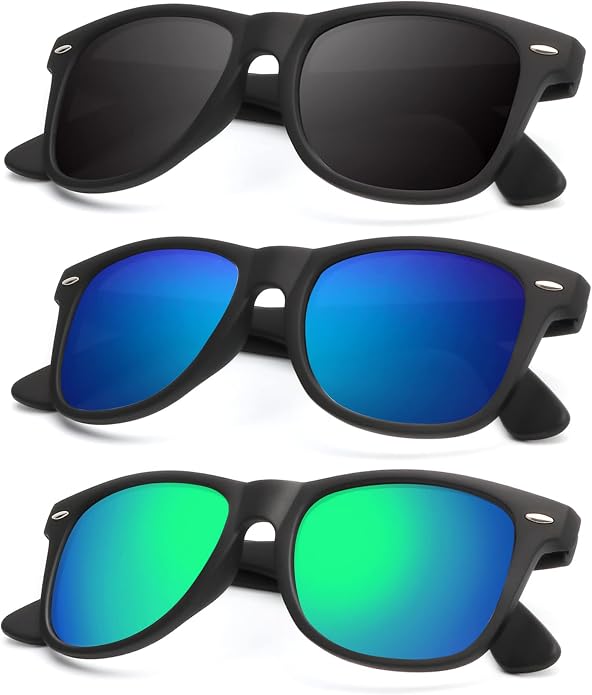 KALIYADI Polarized Sunglasses for Men and Women Matte Finish Sun glasses Color Mirror Lens UV Blocking (3 Pack)