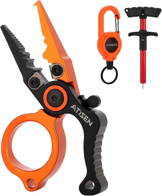 Mini Fishing Pliers Saltwater, Split Ring Tool and Line Cutter | Aluminum stainless handle, Tungsten carbide cutter, Hook remover split ring, Safety lock, Lanyard kit, Saltwater freshwater