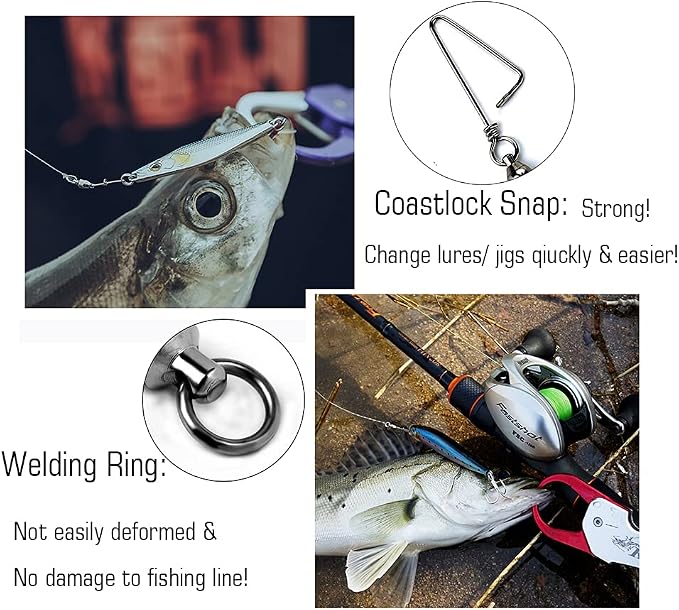 AMYSPORTS Saltwater Connector Fishing Snap Swivel High Strength Snaps Swivel Freshwater Ball Bearing Fishing Swivels Stainless Steel Corrosion Resistant Black Nickel