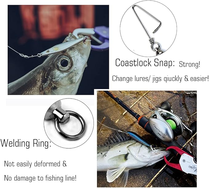 AMYSPORTS Saltwater Connector Fishing Snap Swivel High Strength Snaps Swivel Freshwater Ball Bearing Fishing Swivels Stainless Steel Corrosion Resistant Black Nickel