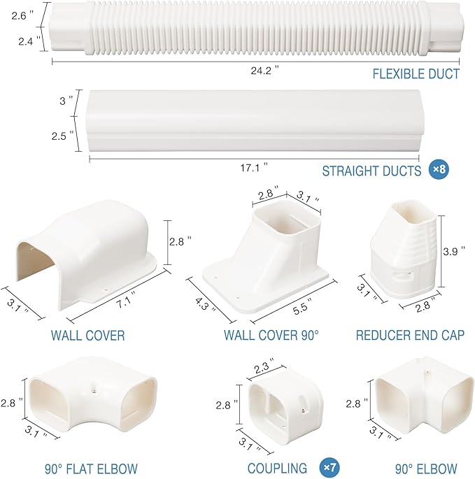 3" W 13.5Ft L Line Set Cover Kit for Mini Split Air Conditioners Decorative PVC Slim Line Cover for Central AC & Heat Pumps Systems Tubing Cover