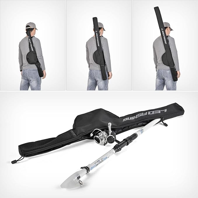 LEOFISHING Portable Fishing Rod Case Folding Fishing Pole Bag Fishing Pole Tackle Protective Cover Case Fishing Spinning Rod Bag Special Design for Fishing Poles with Reels 3 Size (Medium)