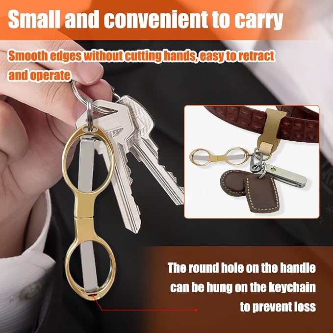 2PCS Folding Scissors, Portable Travel Scissor, Gift for Men Glasses Shaped Mini Shear Telescopic Cutter, Anti Rust Stainless Steel Scissors for Fishing Sewing Home Office-Gold