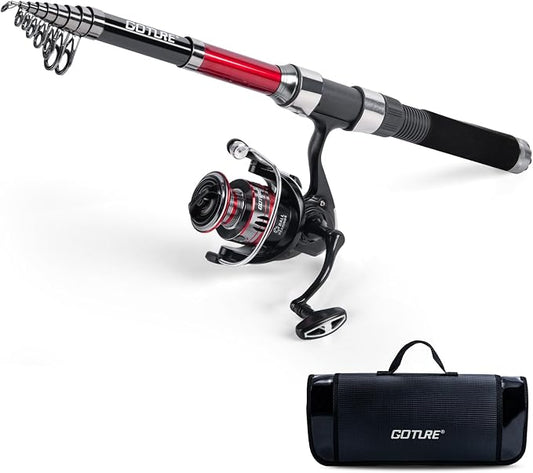 Goture Fishing Rod and Reel Combos-Telescopic Fishing Pole Spinning Reel with Carrier Bag, Telescopic Rod Reel Kit for Travel Saltwater Freshwater Gear Gifts for Men