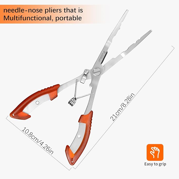 Stainless Steel Fishing Pliers,Needle Nose Pliers Fishing,Fishing Gear Hook Remover with Lanyard,Multitool for Saltwater