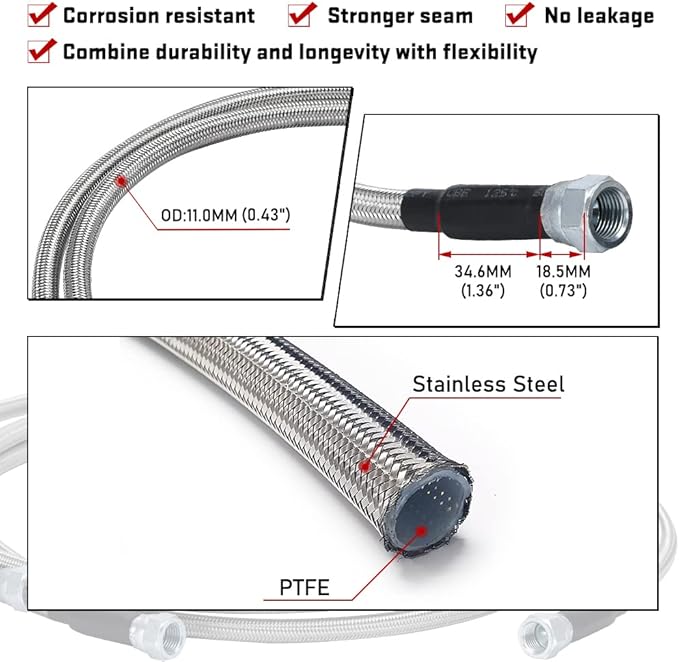 6AN 70" Transmission Fluid Oil Cooler Hose Line kit for GM Chevy Transmission 4L80E TH350 TH400 4L60E 700R4 200-4R TR6060 Ford AOD 4R100 4R70W and C5 Stainless Steel Braided PTFE Hose