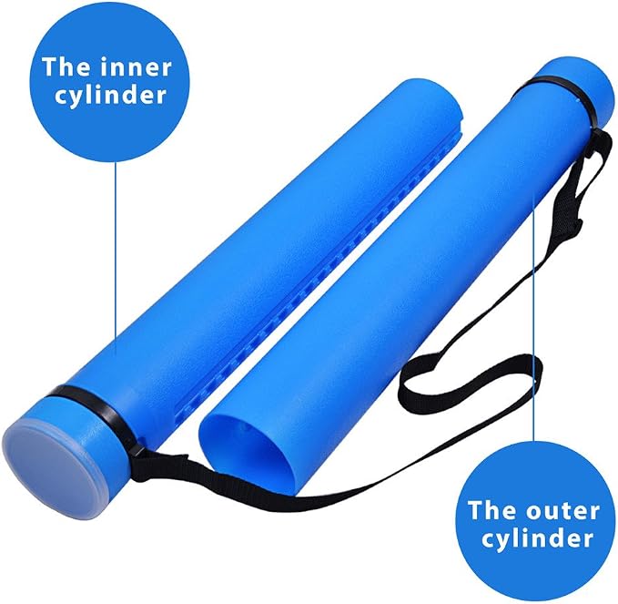 DEWEL Document Tube,Plastic Expanding Poster/Art/Document Storage Tube 24.5 to 40 inches Adjustable with Carrying Strap Waterproof and Light-Resistance Telescoping Carrying Case (Blue-Large Size)