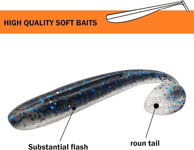 100pcs Paddle Tail Swimbaits Lures, Soft Plastic Fishing Lures Kit, 2.75" Bass Fishing Bait for Freshwater and Saltwater with Box