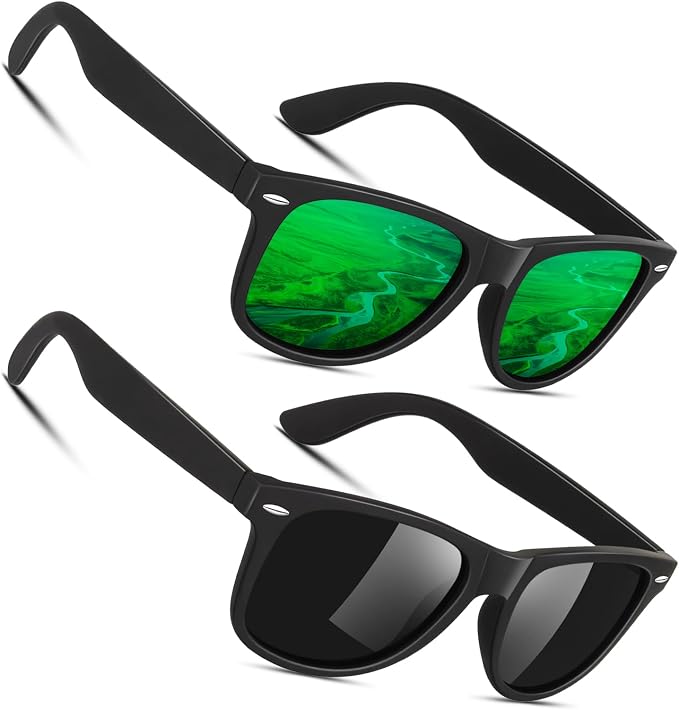 Sunier Polarized Sunglasses for Men and Women, Retro Square Matte Finish UV400 Protection Shades for Driving, Fishing