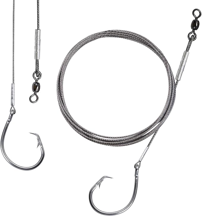 2 Pack Pre-Tied Shark Fishing Hook Rigs Heavy Duty Stainless Leader Wire and Big Game Circle Hooks 14/0 16/0 18/0 Ideal for Deep Sea Fishing Shark Tuna Halibut