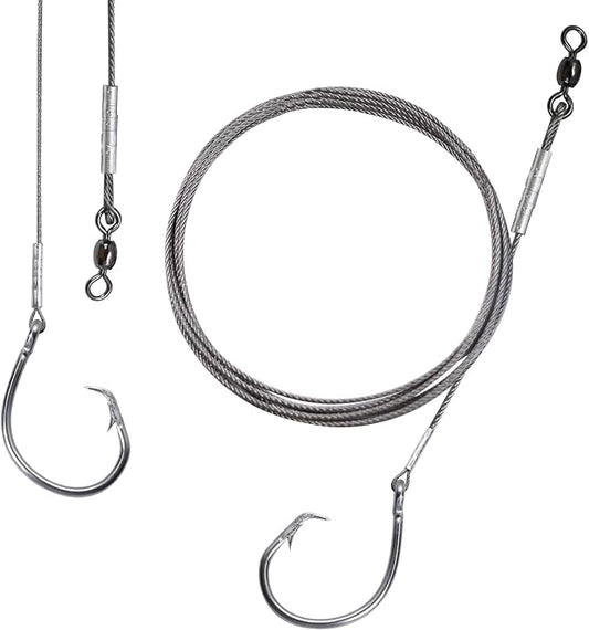 2 Pack Pre-Tied Shark Fishing Hook Rigs Heavy Duty Stainless Leader Wire and Big Game Circle Hooks 14/0 16/0 18/0 Ideal for Deep Sea Fishing Shark Tuna Halibut