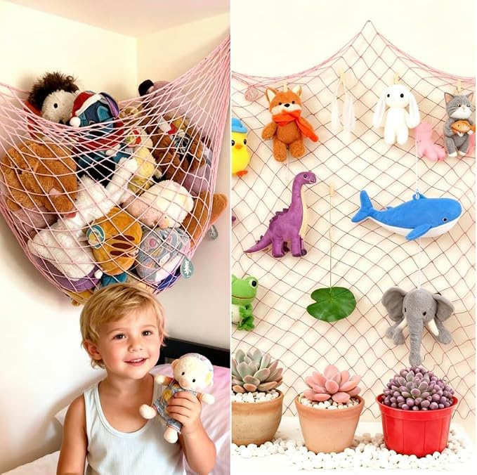 2 Pack Decorative Fishing Net, 80x40 Inch Pink Cotton Fish Net for Hanging Stuffed Animals & Pictures Display, Nautical Mermaid Pirate Ocean Beach Hawaii Under the Sea Themed Party Decorations