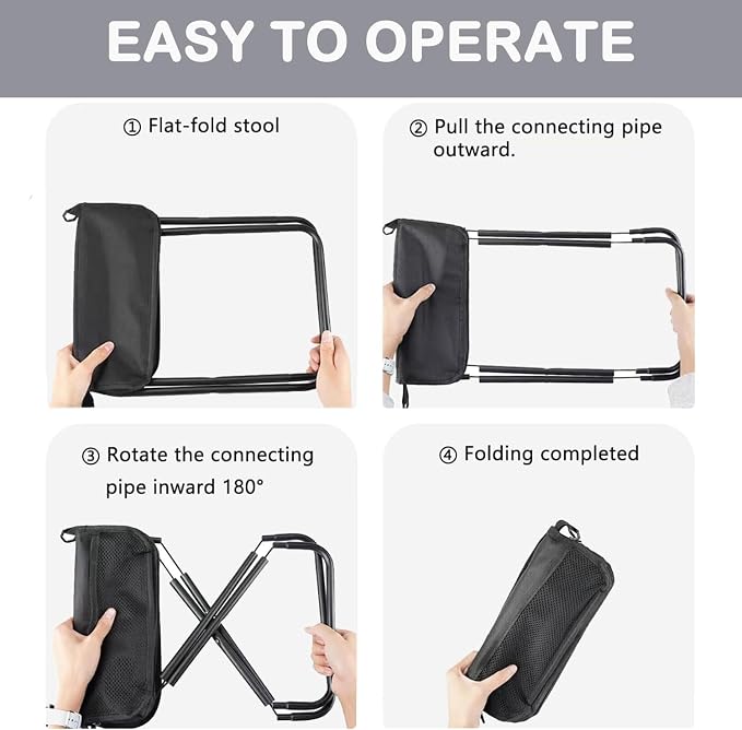 Portable Stool, Pocket Chair Fishing Stool, Large Size Adjustable Shoulder Strap Folding Stool, 2026 New Ultralight Foldable Stools with 2pcs Storage Pouch for Hiking, Fishing, Camping, Picnic (Black)