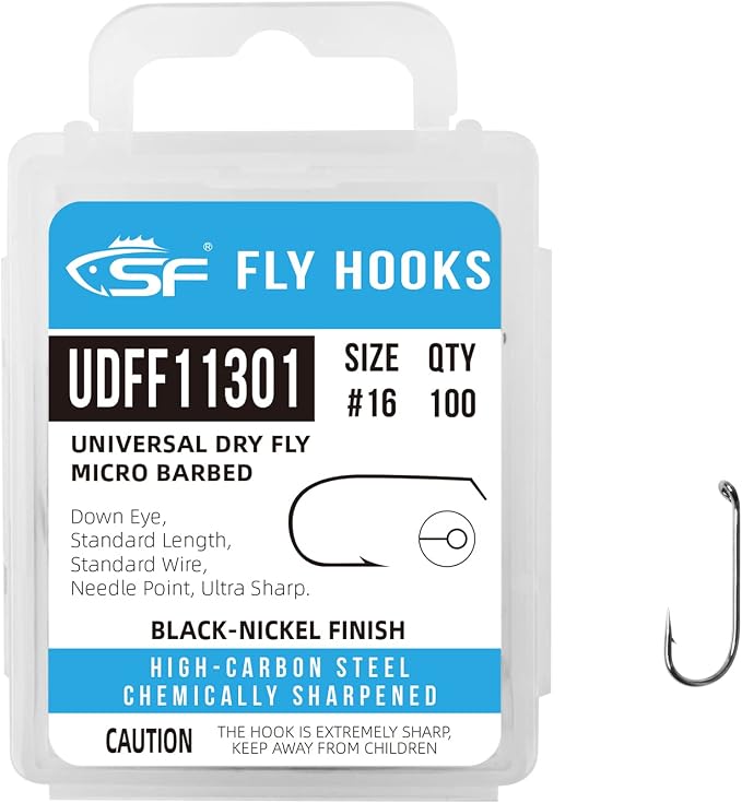 SF Fly Tying Hooks Ultra Sharp High Carbon Steel for Nymphs Wet Traditional Dry Streamers Eggs Jig Poppers Emergers Terrestrial Flies with Mini Box 100Pcs