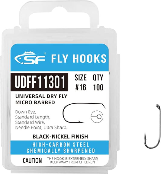 SF Fly Tying Hooks Ultra Sharp High Carbon Steel for Nymphs Wet Traditional Dry Streamers Eggs Jig Poppers Emergers Terrestrial Flies with Mini Box 100Pcs