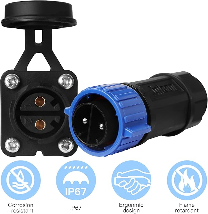 Trolling Motor Plug Receptacle Set, 12V/24V/ 36V/48V Plug for Trolling Motor/Down Rigger/Fishing Reel,Waterproof Marine Boat DC Power Connector